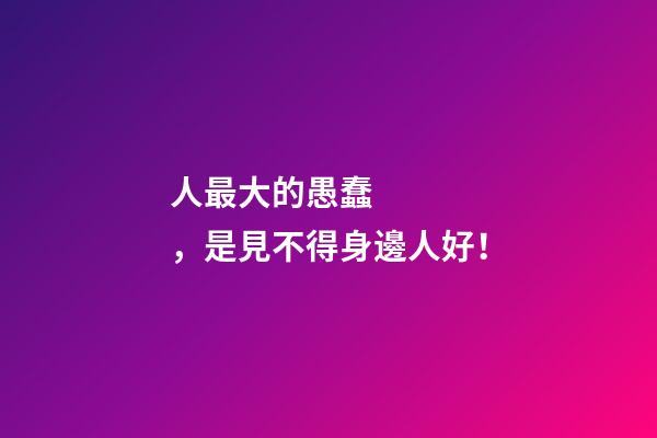 人最大的愚蠢，是見不得身邊人好！